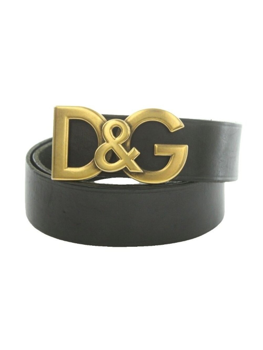 Dolce & Gabbana D&G Logo Buckle Leather Belt 90 Black Gold